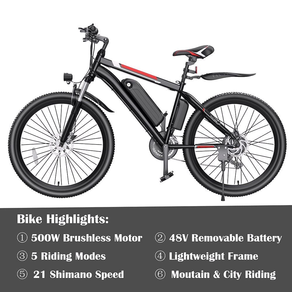 500W Elektrofahrrad 26" E-Bike für Erwachsene mit Tempomat
