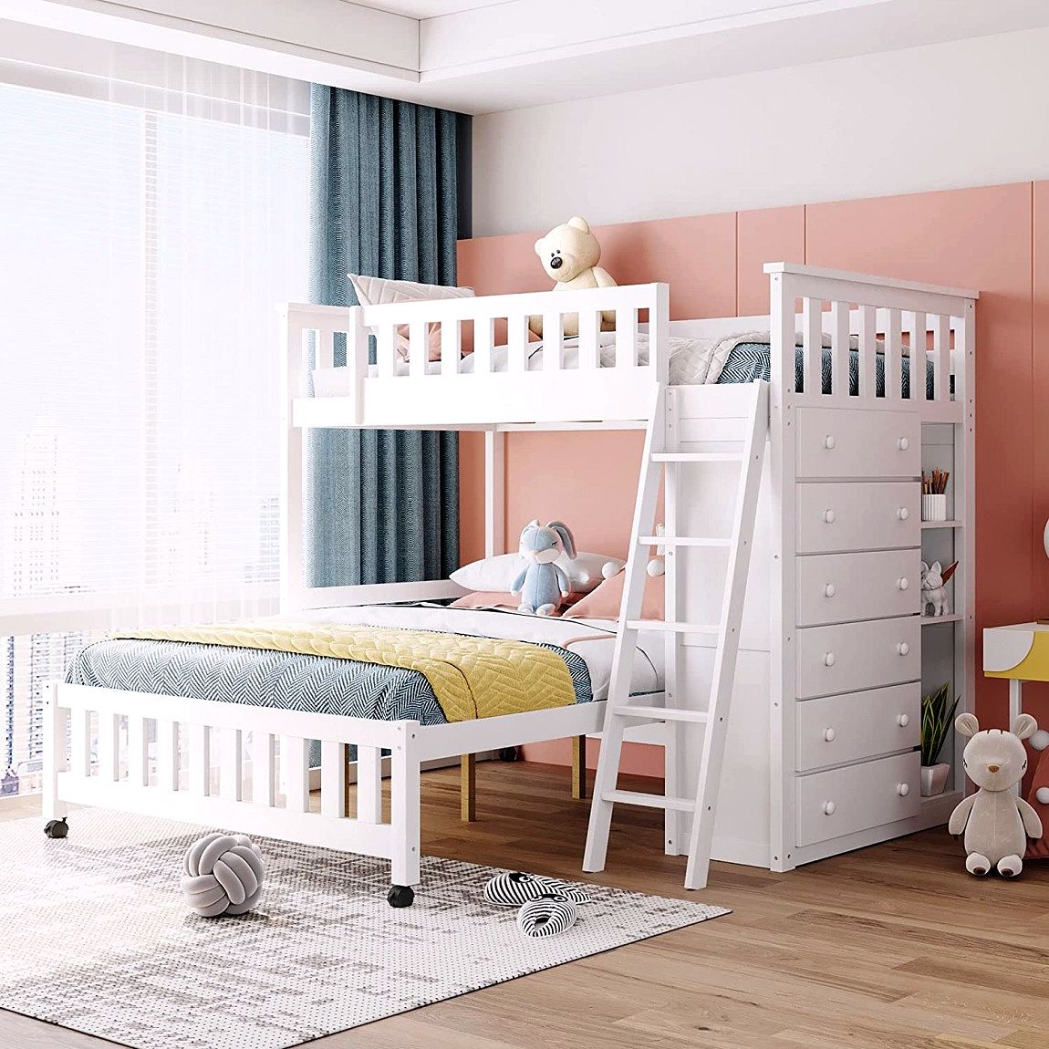 Store Closing Sale – Bunk Bed with Storage | Gray Finish | 6 Drawers + 3 Shelves