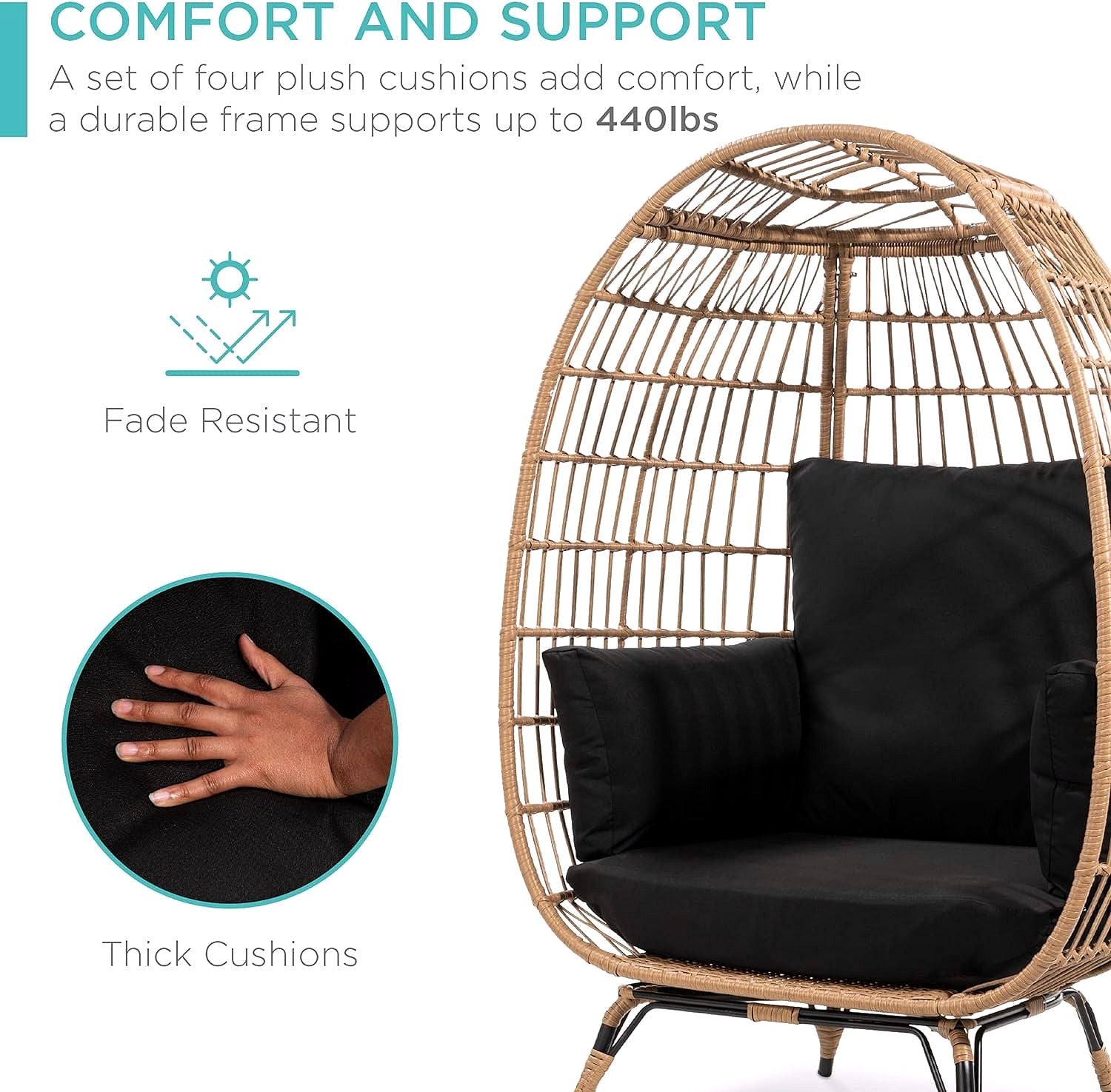 Best Choice Products Wicker Egg Chair – Übergroßer Indoor- & Outdoor-Loungesessel für Terrasse, Garten & Wohnzimmer