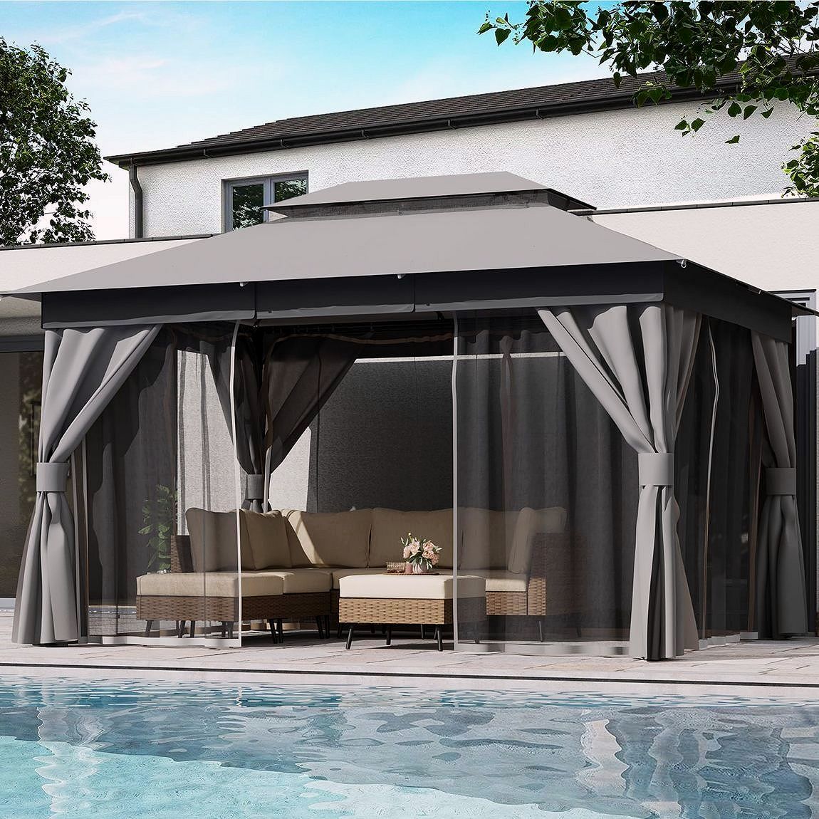 LAUSAINT HOME Outdoor-Pavillon 10 × 13 ft mit Expansionsankern – Robuster Gartenpavillon für Terrasse & Garten