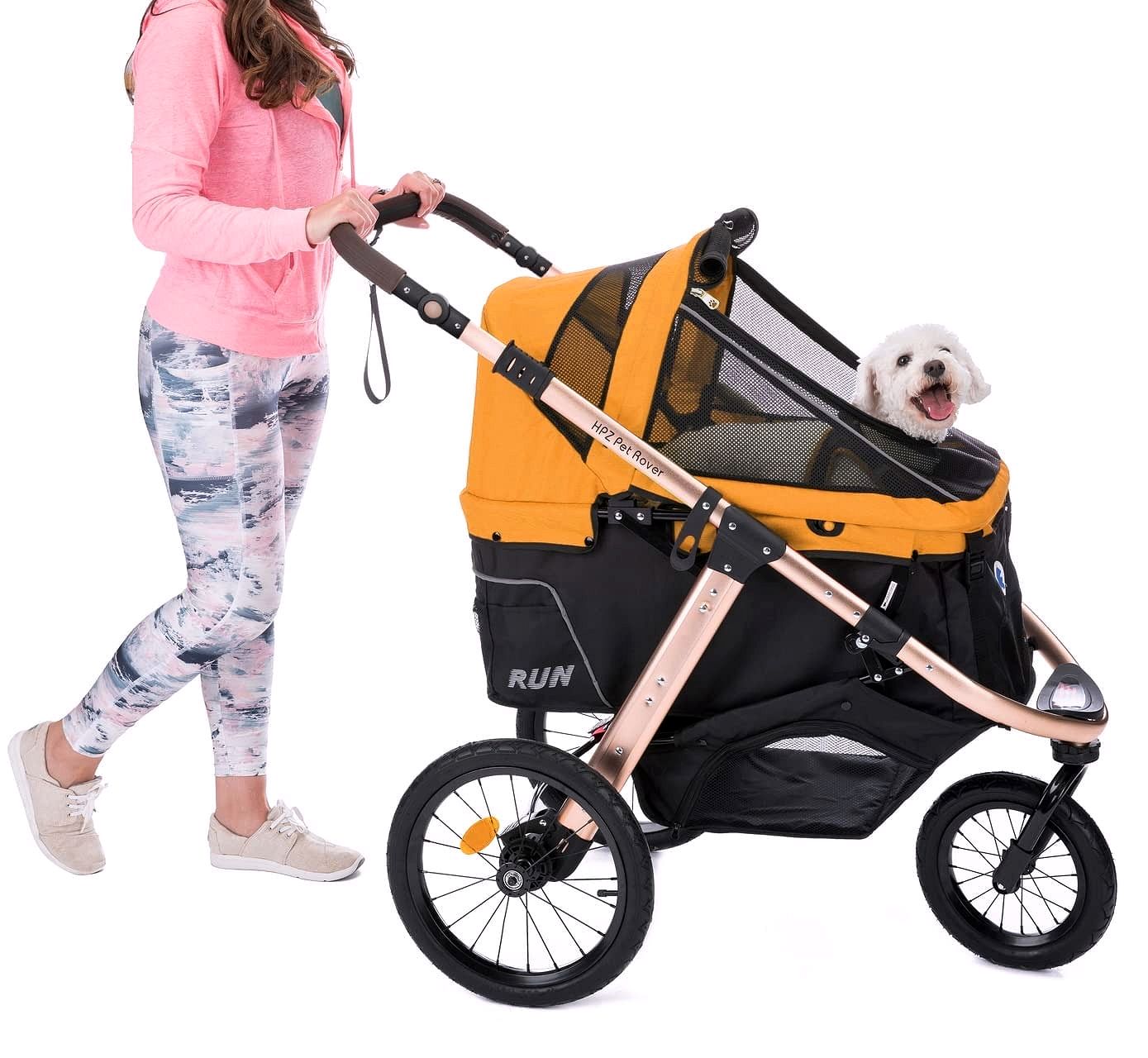 Jogging-Sport-Tierbuggy mit Komfort-Gummirädern / Reißverschlusslosem Einstieg / Einhand-Schnellfaltung / Aluminiumrahmen für kleine & mittelgroße Hunde, Katzen und Haustiere (Grün Camouflage)