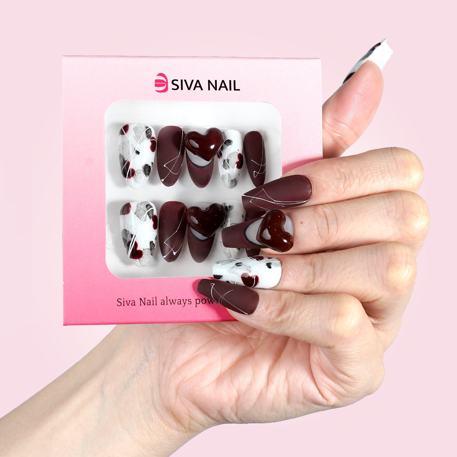 Siva Nail, Crimson Romance, Valentinstag-Press-on-Nägel