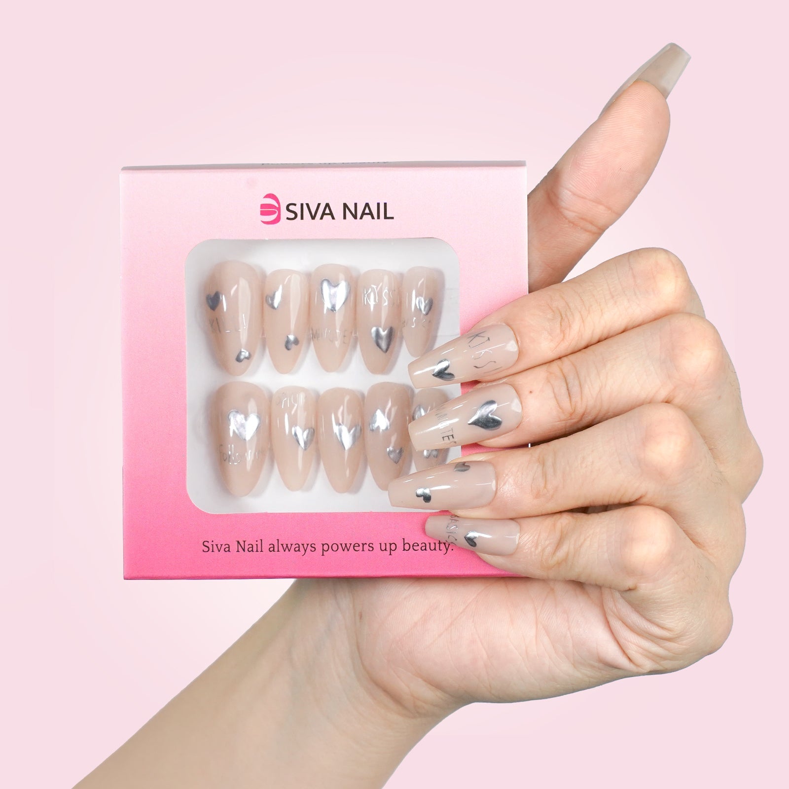 Siva Nail, Silver Romance, Valentinstag-Press-on-Nägel