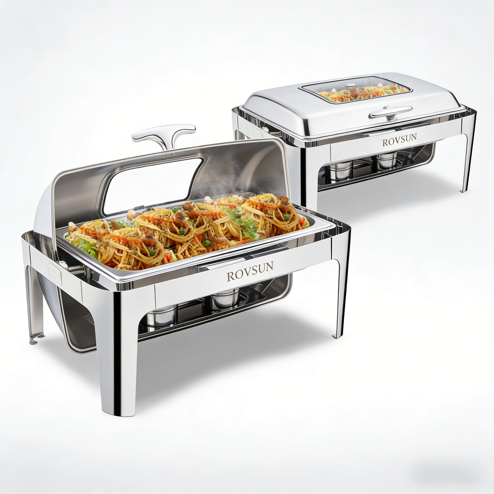 9 QT Roll Top Rectangle Chafing Dish Set with Full Size Pan & Visible Window