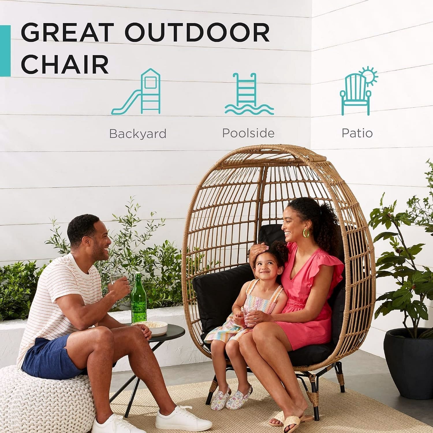 Best Choice Products Wicker Egg Chair – Übergroßer Indoor- & Outdoor-Loungesessel für Terrasse, Garten & Wohnzimmer