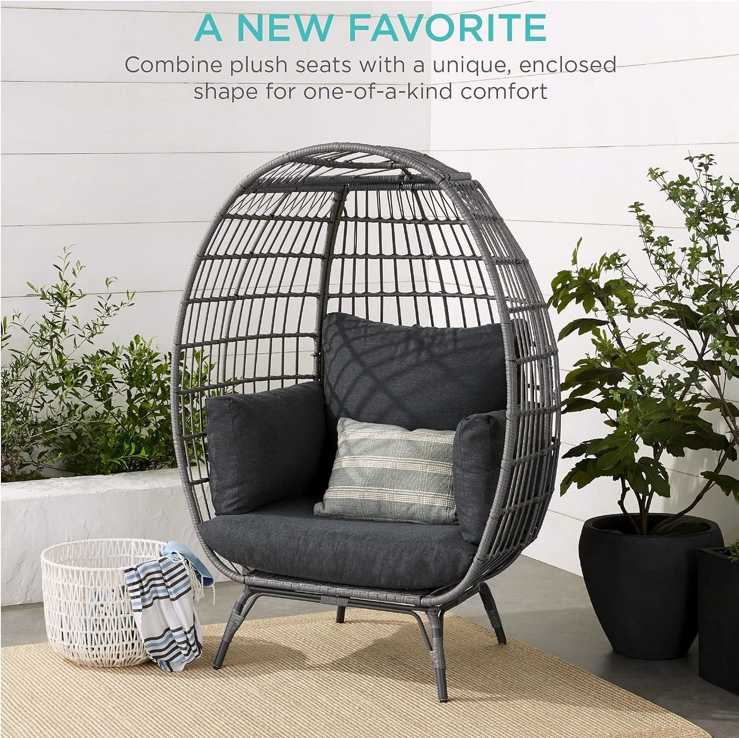 Best Choice Products Wicker Egg Chair – Übergroßer Indoor- & Outdoor-Loungesessel für Terrasse, Garten & Wohnzimmer