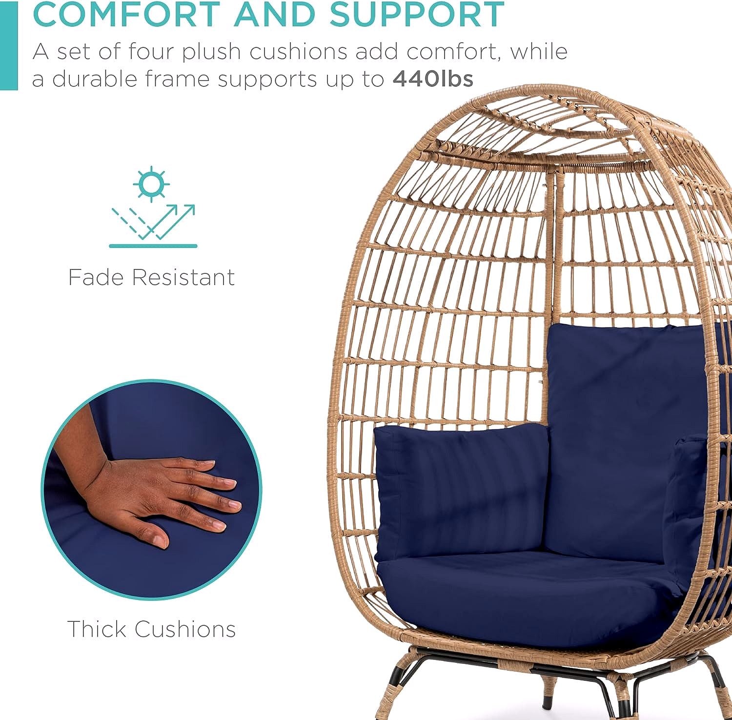 Best Choice Products Wicker Egg Chair – Übergroßer Indoor- & Outdoor-Loungesessel für Terrasse, Garten & Wohnzimmer