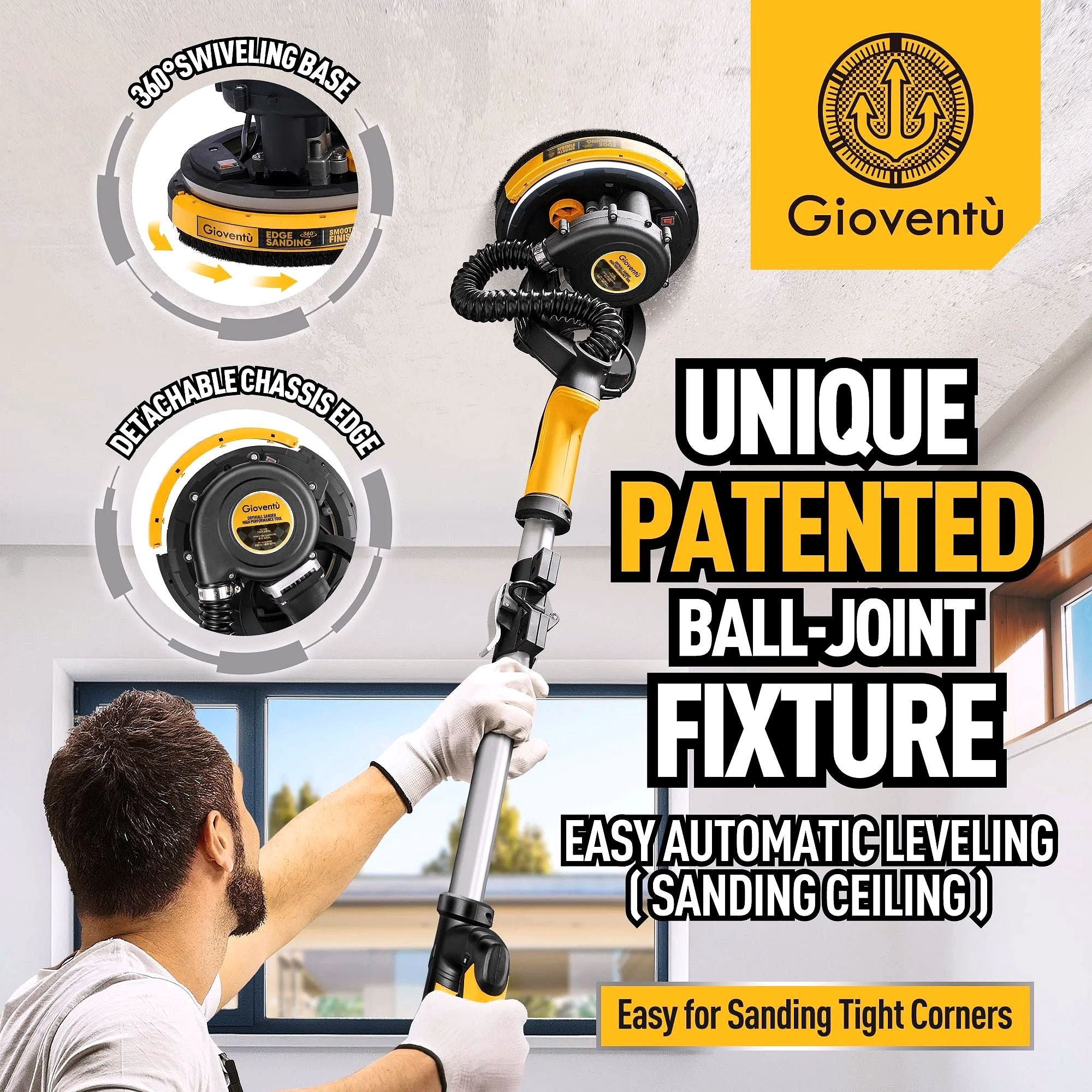 Giovent Elektrischer Trockenbauschleifer mit Absaugung für Popcorn-Decken