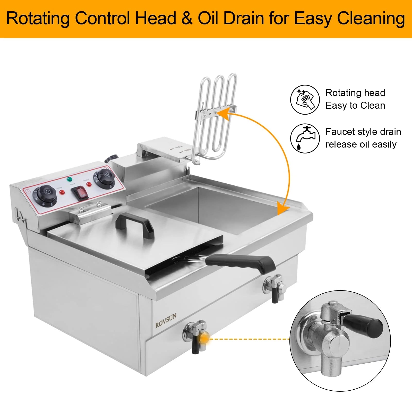 24.9 QT 110V 3400W Double Tank Electric Deep Fryer with Timer & Oil Drain