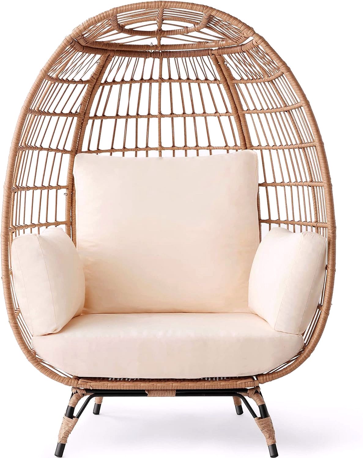 Best Choice Products Wicker Egg Chair – Übergroßer Indoor- & Outdoor-Loungesessel für Terrasse, Garten & Wohnzimmer