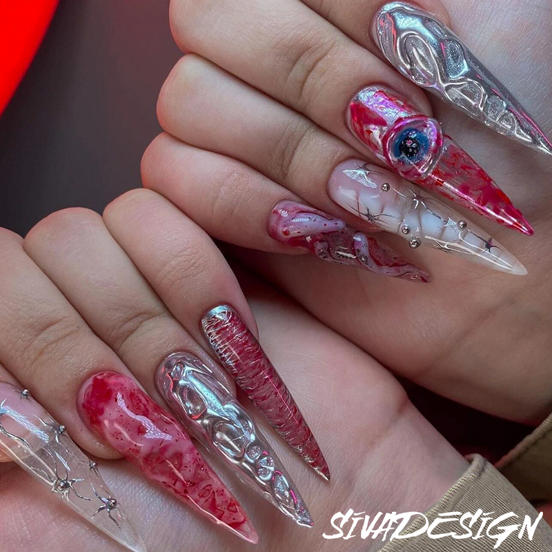 Siva Nail, Mitternachtschaos, Halloween-Press-on-Nägel