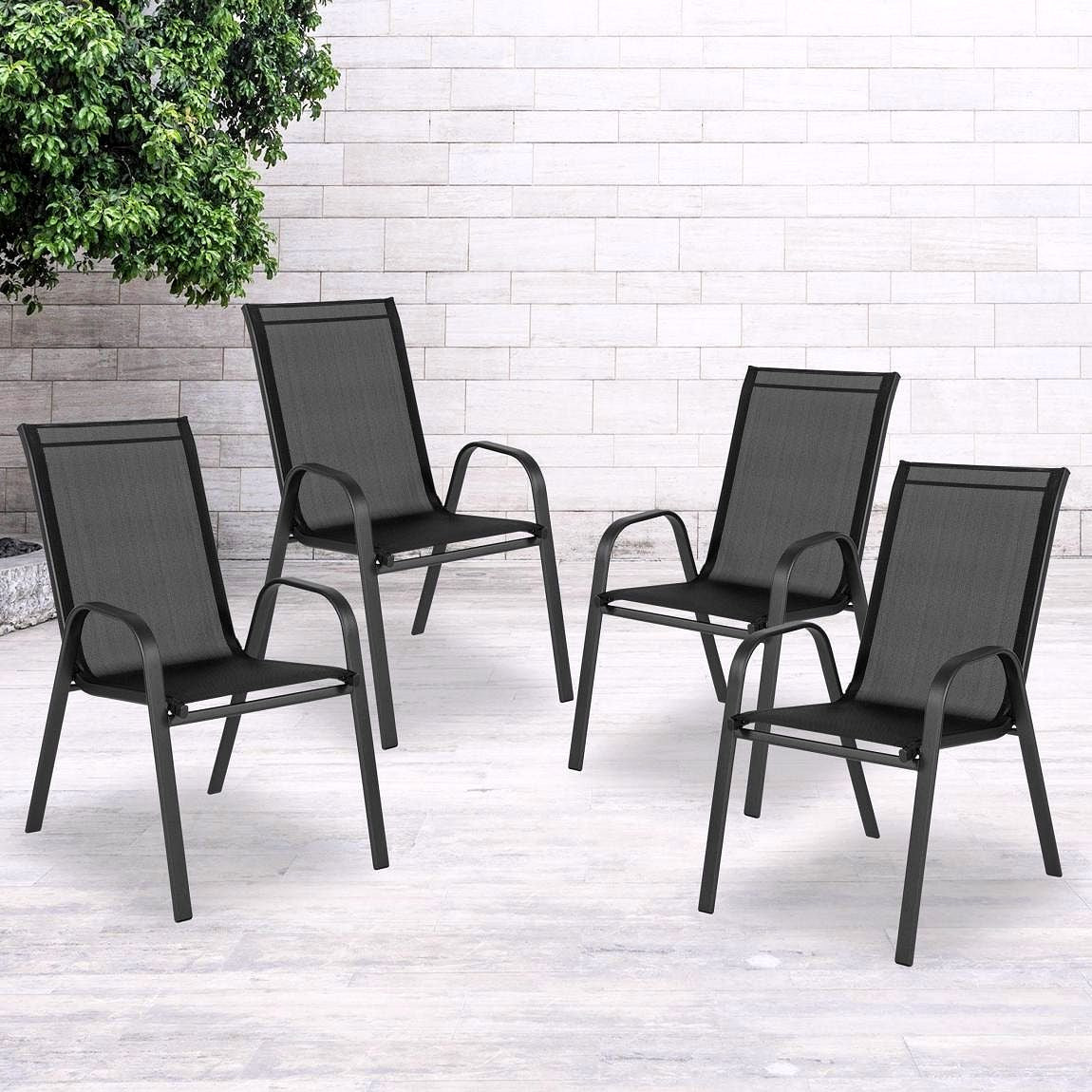 4er-Set Brazos Serie Schwarze Stapelbare Outdoor-Stühle