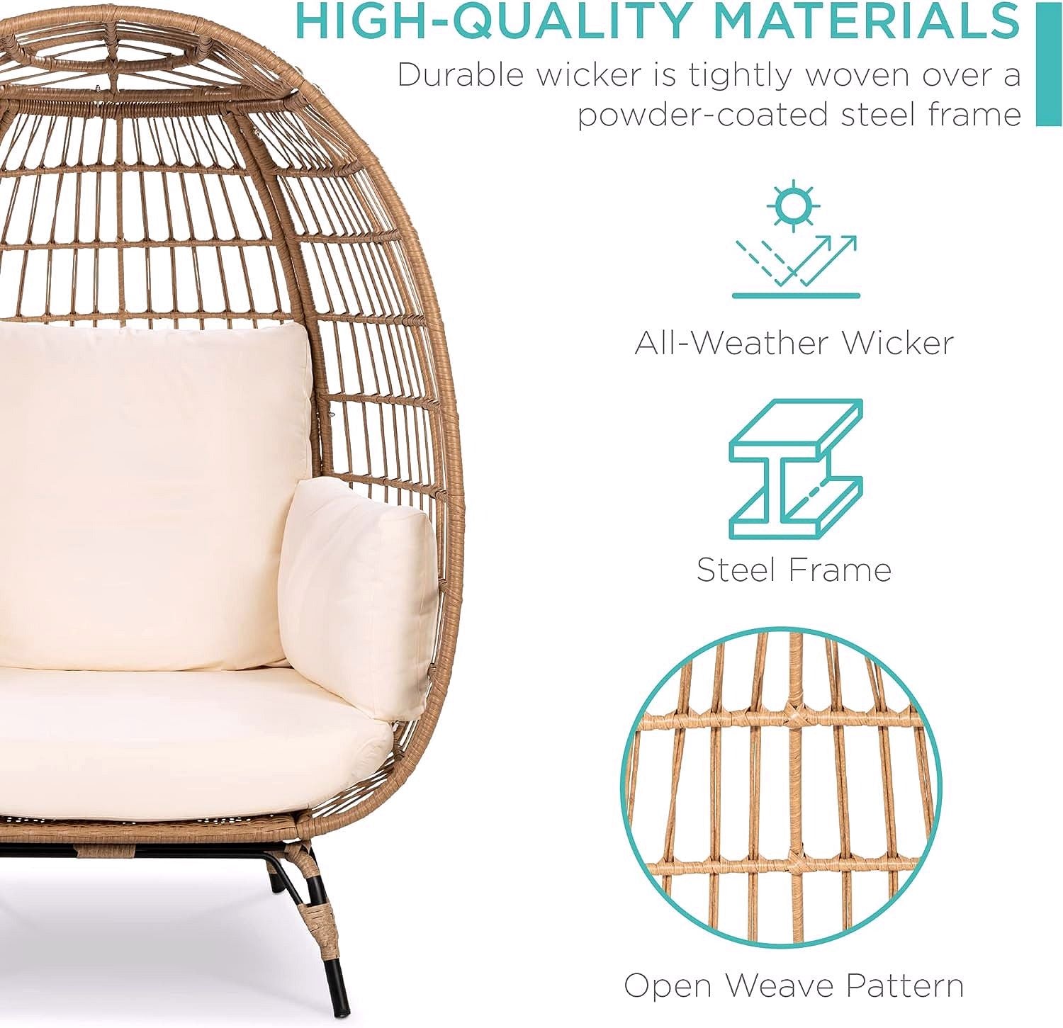 Best Choice Products Wicker Egg Chair – Übergroßer Indoor- & Outdoor-Loungesessel für Terrasse, Garten & Wohnzimmer