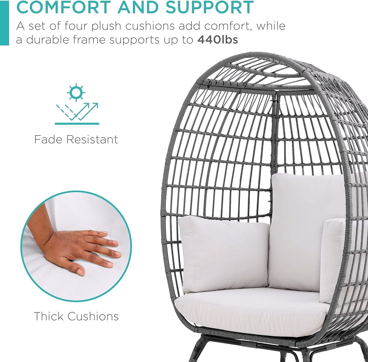 Best Choice Products Wicker Egg Chair – Übergroßer Indoor- & Outdoor-Loungesessel für Terrasse, Garten & Wohnzimmer