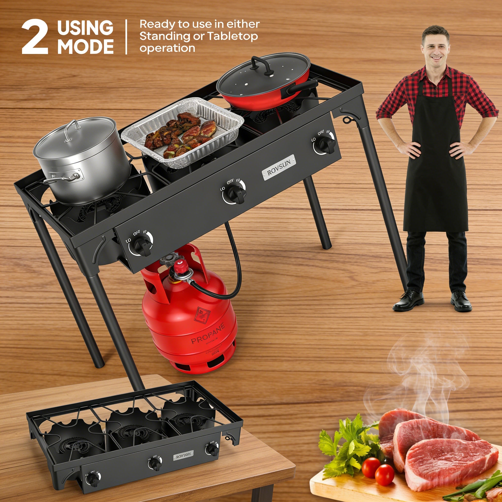 3 Burner 225,000 BTU Outdoor Gas Propane Stove for Camping Cooking