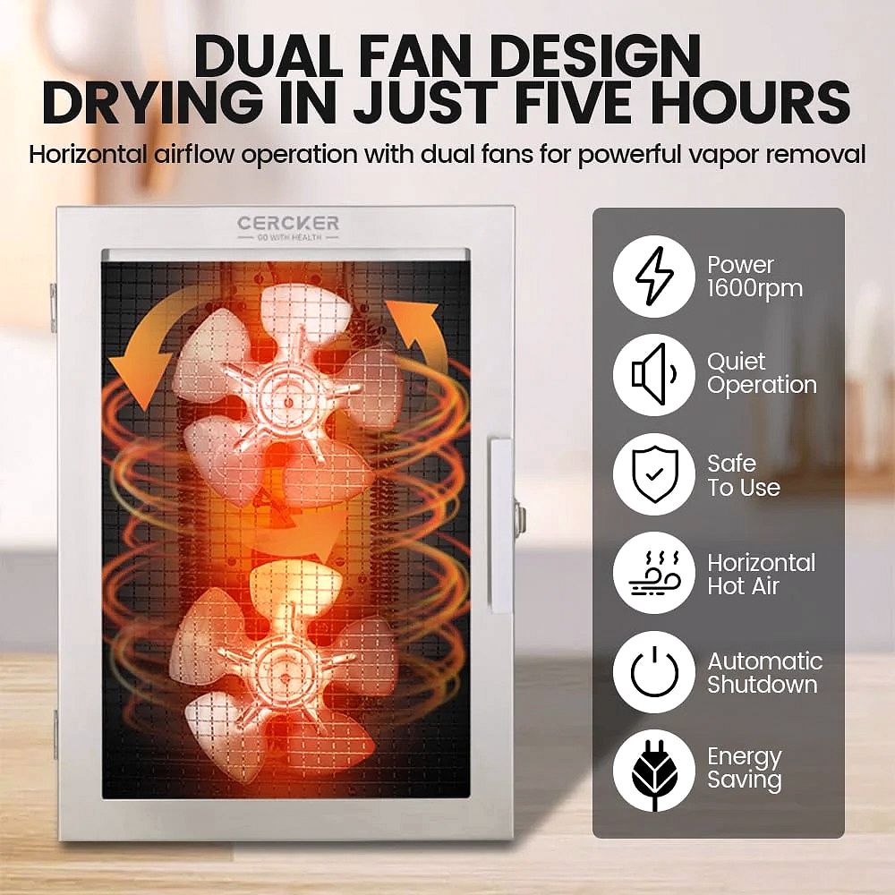 Cercker Lebensmittel-Dörrautomat mit 12 Edelstahl-Einschüben