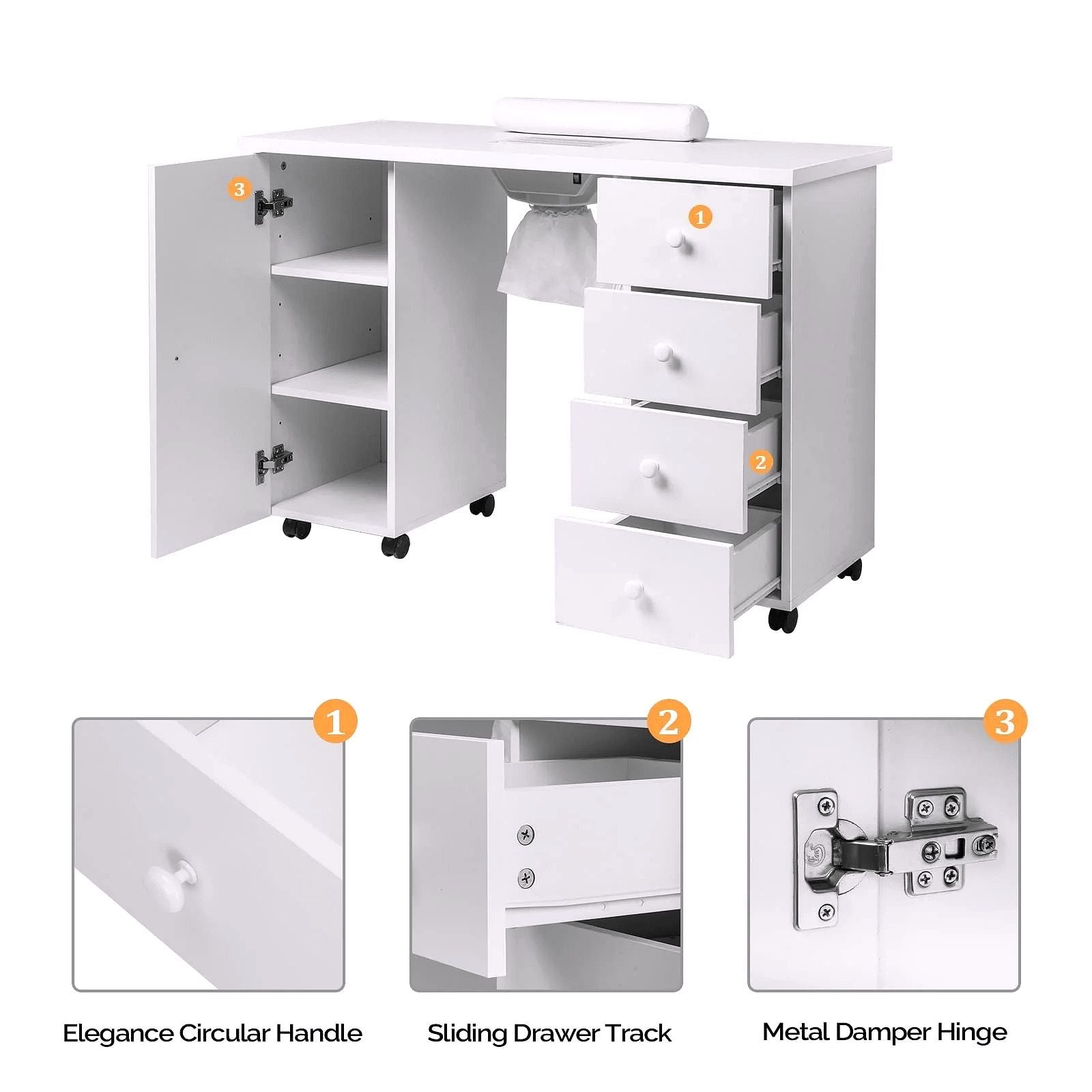 OmySalon Manikürtisch / Nageltisch mit elektrischem Absaugventilator (Downdraft Vent)
