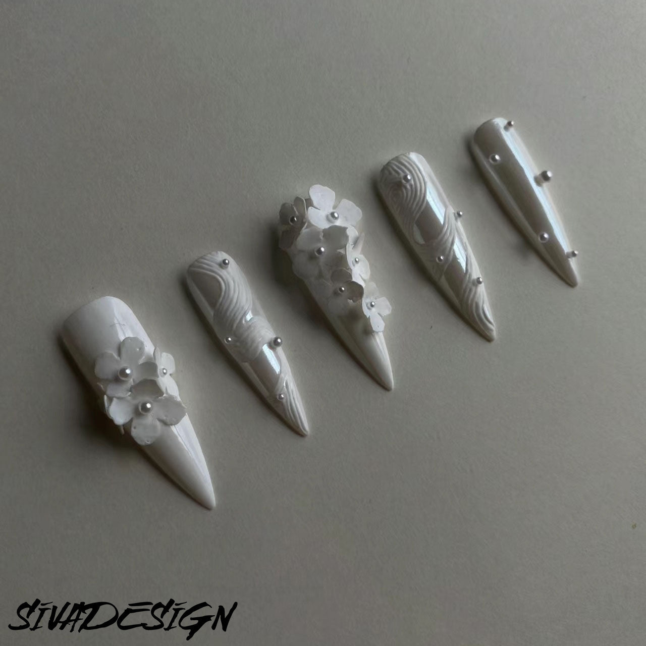 Siva Nail, Mystic Shore, 3D-Blumenstil, handgefertigt, zum Aufdrücken von Nägeln