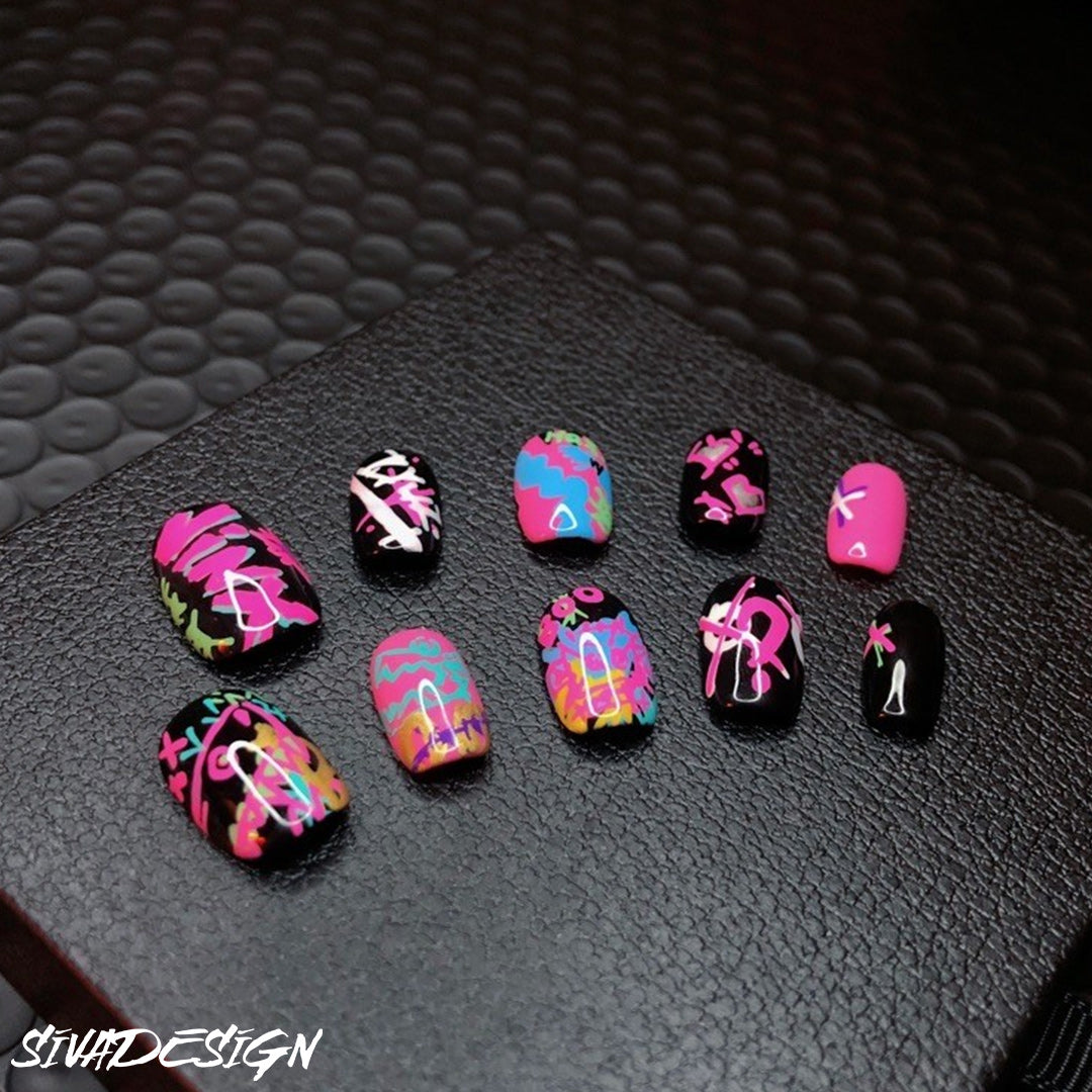 Siva Nail, Neon Groove, Graffiti Style, handgemachte Nagelpresse