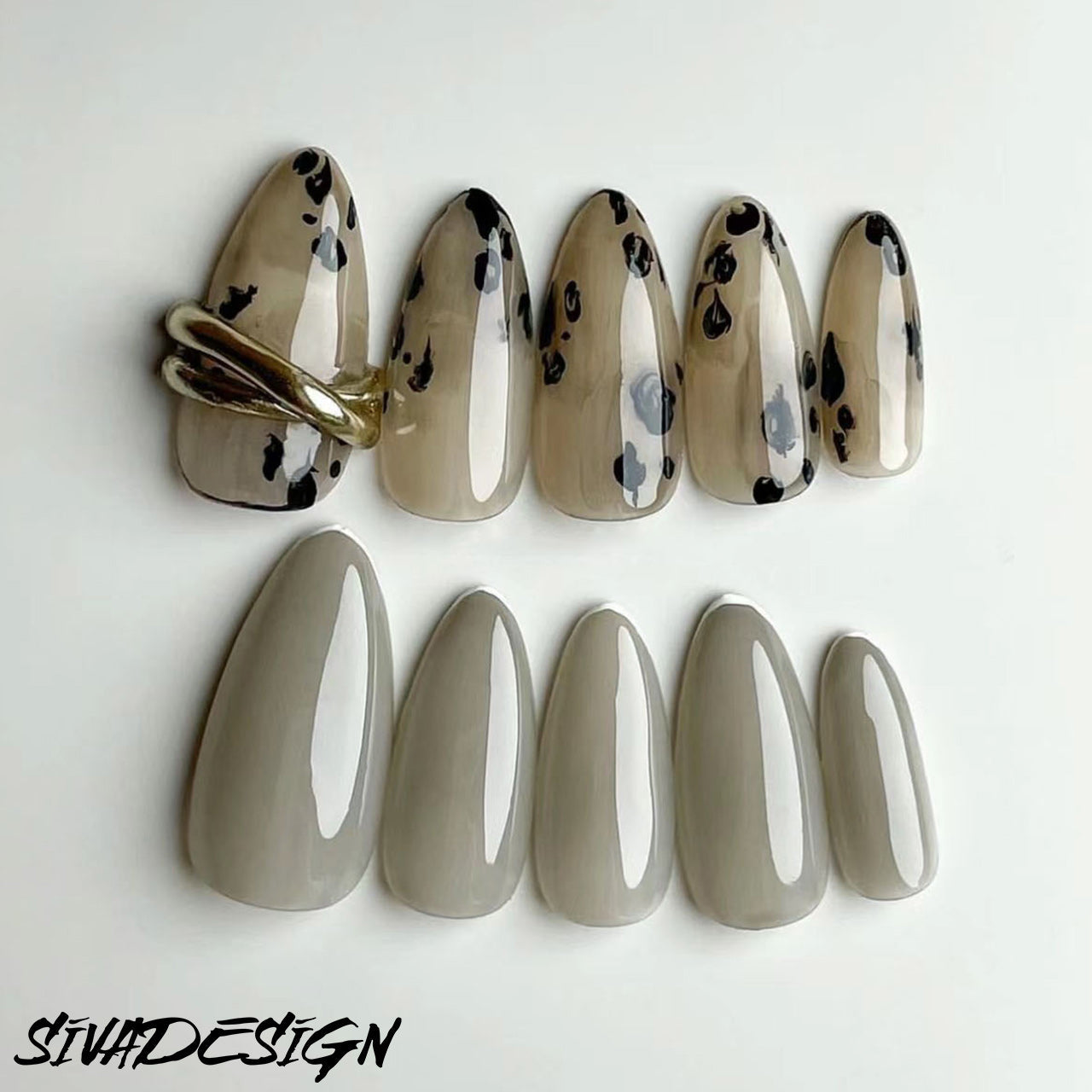 Siva Nail, Polka Dot Parade, Chic Neutral Leopard, handgemachtes Aufdrücken von Nägeln