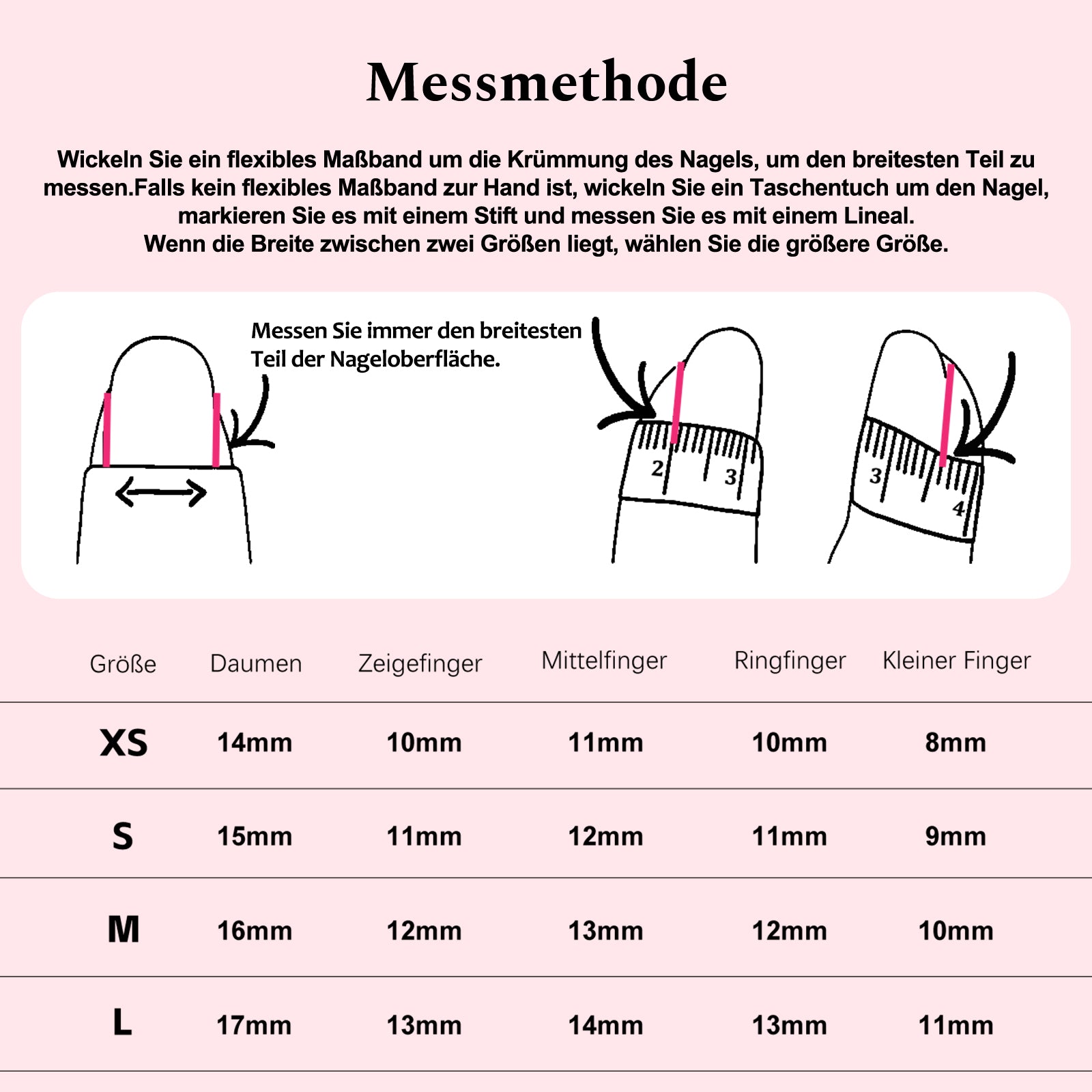 Press on Nails standard size chart--Siva Nail Handmade with care