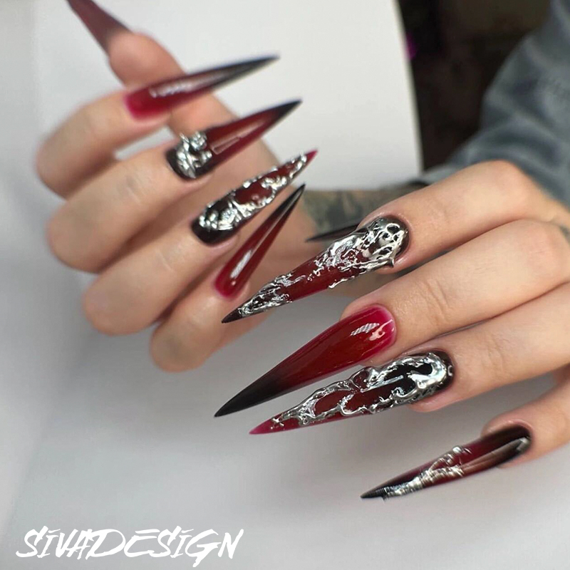 Siva Nail, Scarlet Swirl, Gothic Handgemachte Nagelpresse