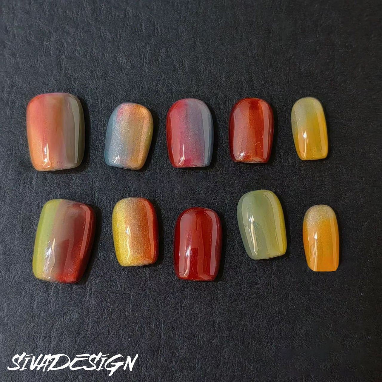 Siva Nail, Sunset Embers, Fiery Ombre, handgemachte Nagelpresse