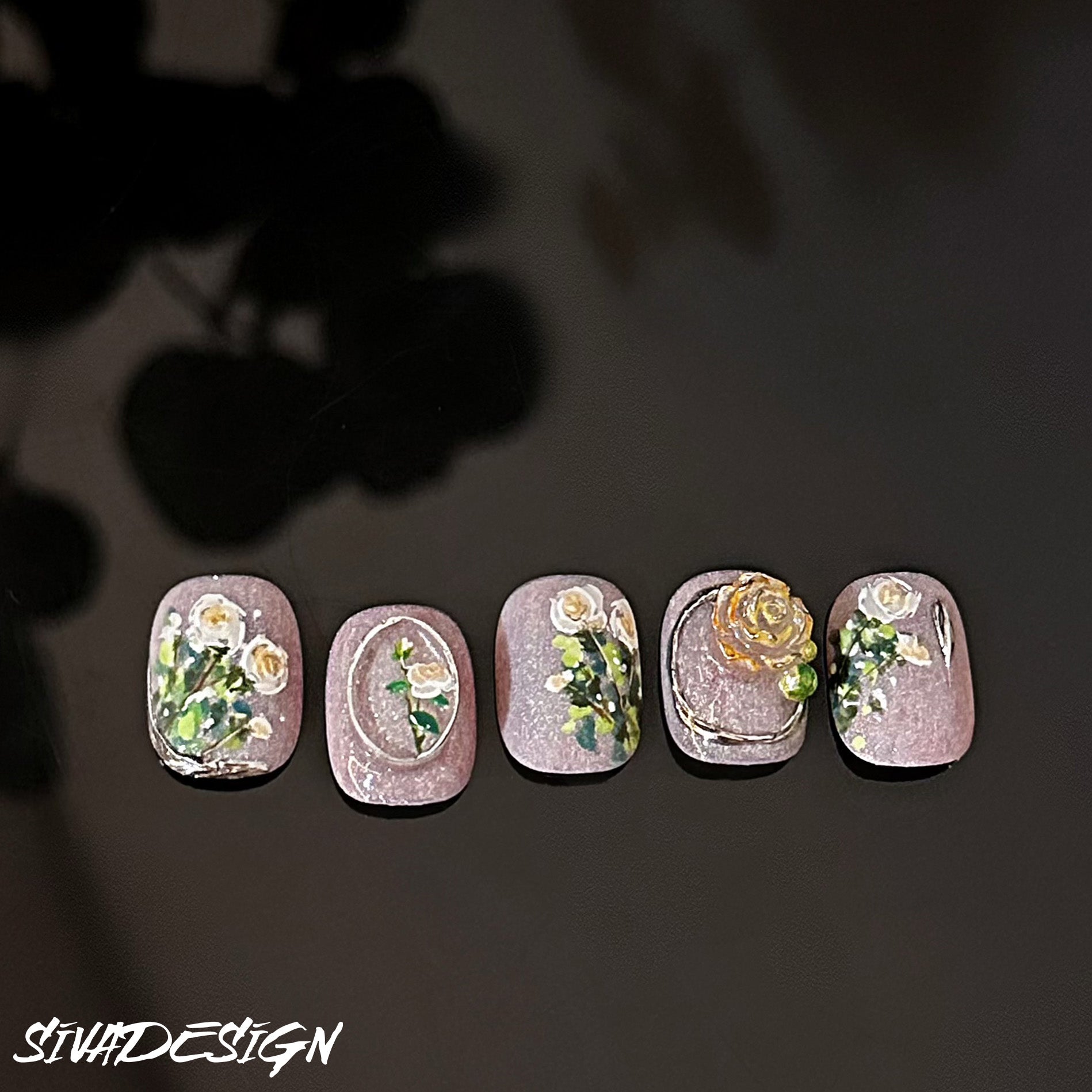 Siva Nail, Vivien Blossom, Vintage Florals, handgemachte Nagelpresse