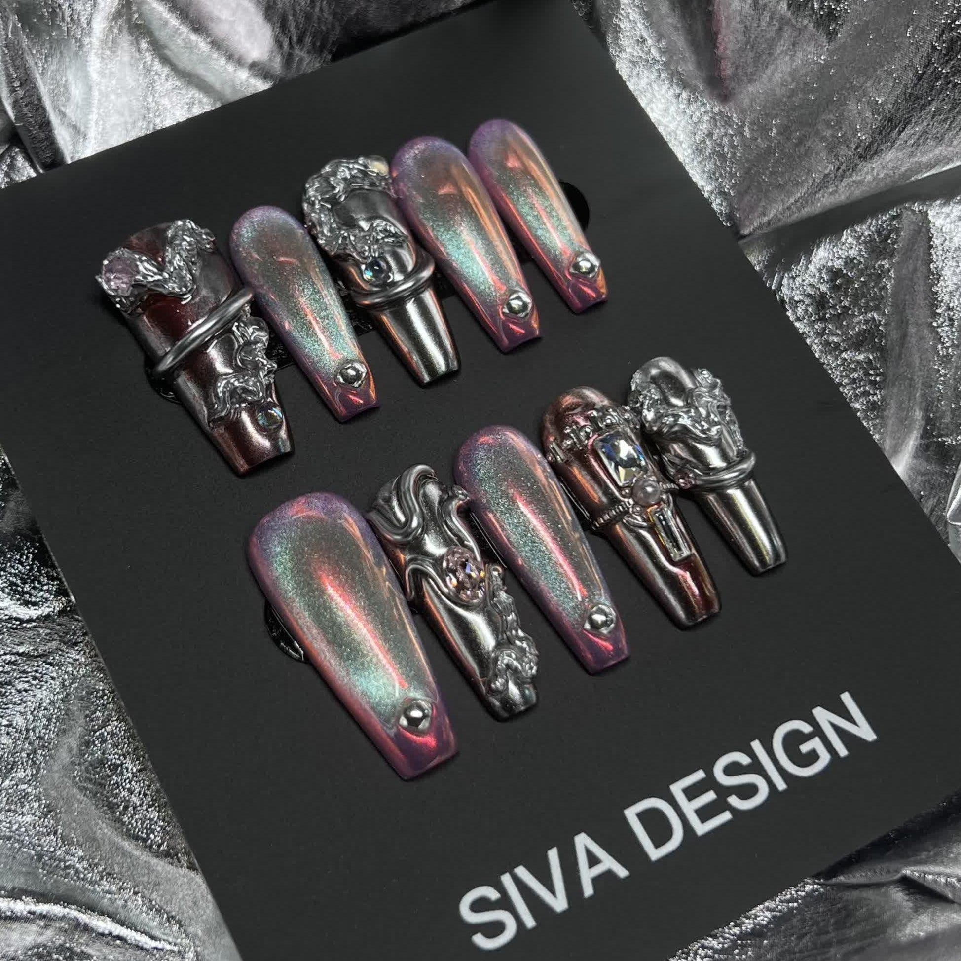 Siva Nail, Eclipse Edge, Metallic Style, handgemachte Nagelpresse