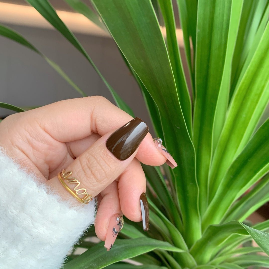 Siva Nail, Espresso Shine, Luxe Verzierung, handgemachtes Aufdrücken von Nägeln