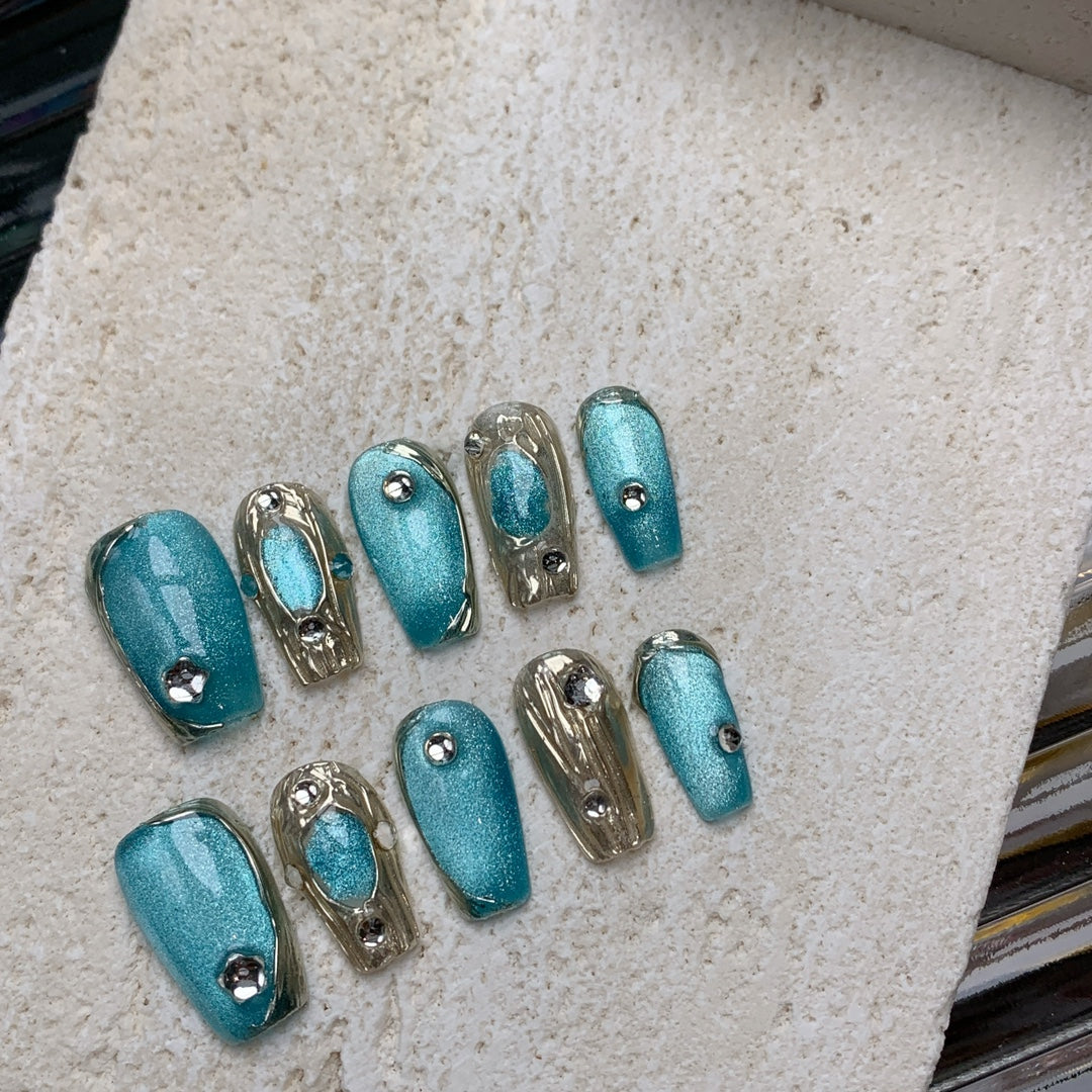 Siva Nail, Seafoam Treasure, Blauer Metallic-Strandglitzer, handgemachte Nagelpresse