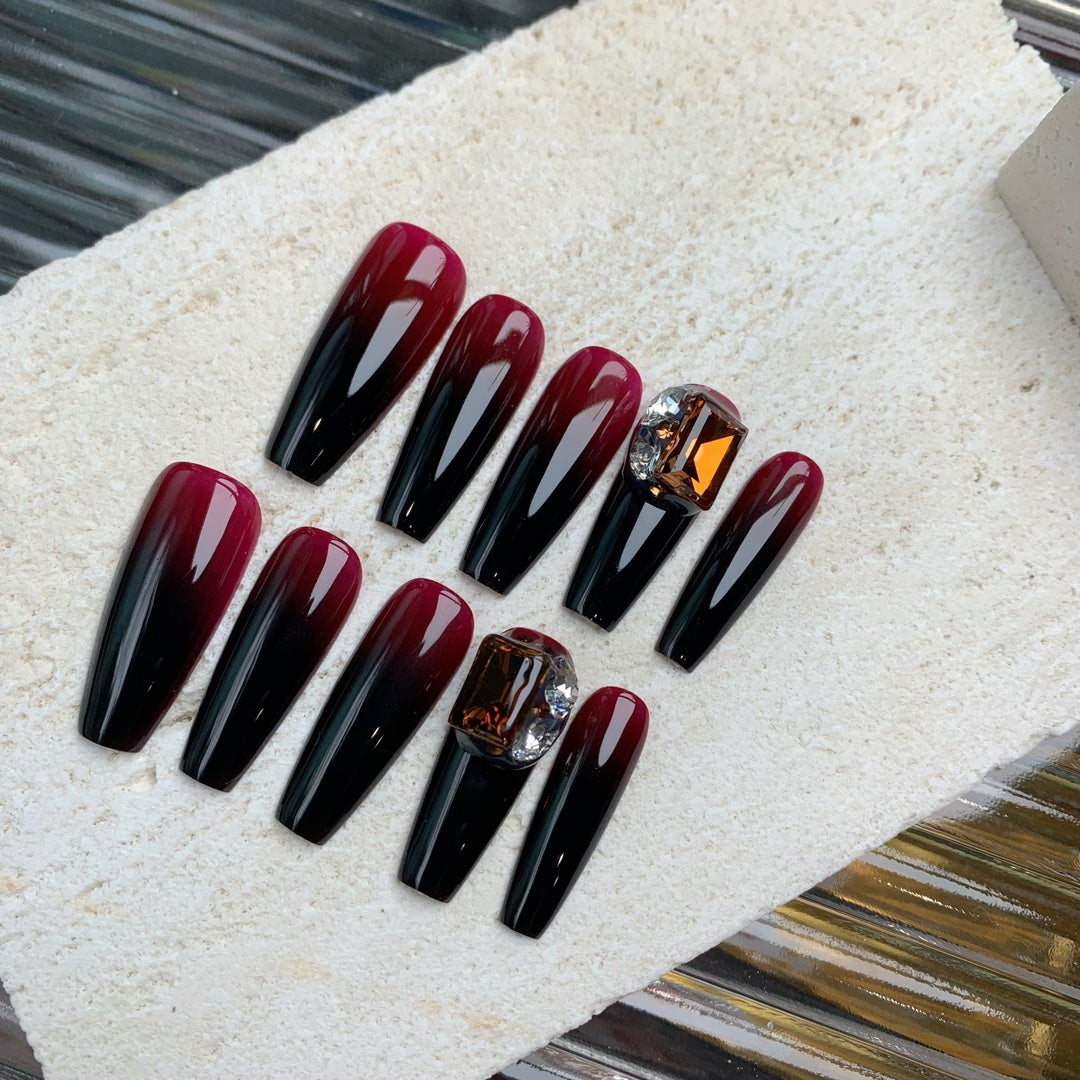 Siva Nail, Regal Wine Drip, Luxuriöses Winter Ombre Handgemachtes Press on Nails