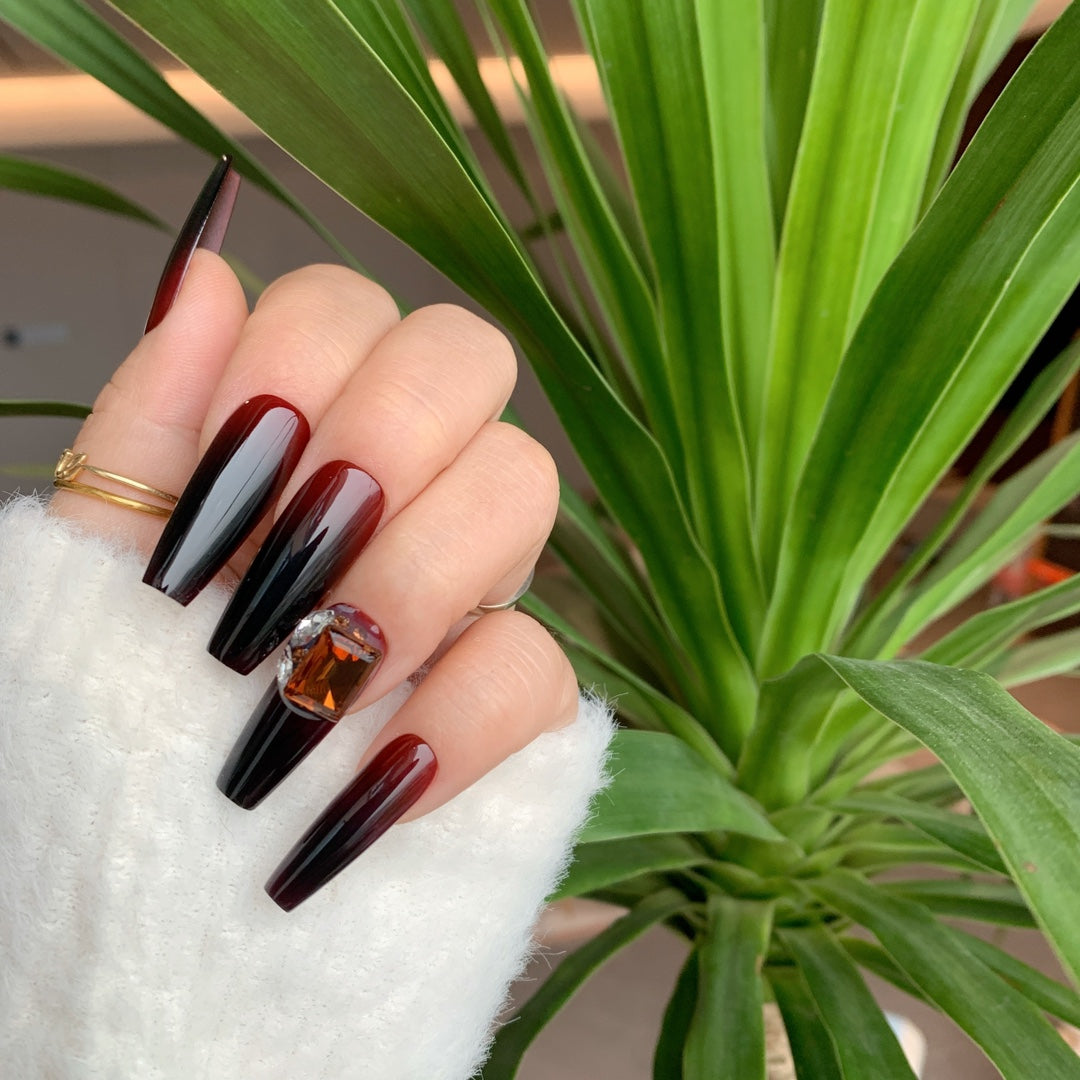 Siva Nail, Regal Wine Drip, Luxuriöses Winter Ombre Handgemachtes Press on Nails