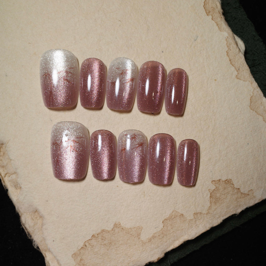 Siva Nail, Frosted Rose, Schimmerndes Pink Ombre, handgemachte Nagelpresse